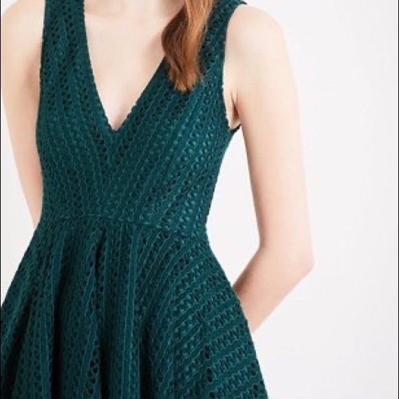 Sandro V-neck Geometric-lace Mini Dress In Green - Picture 5 of 7